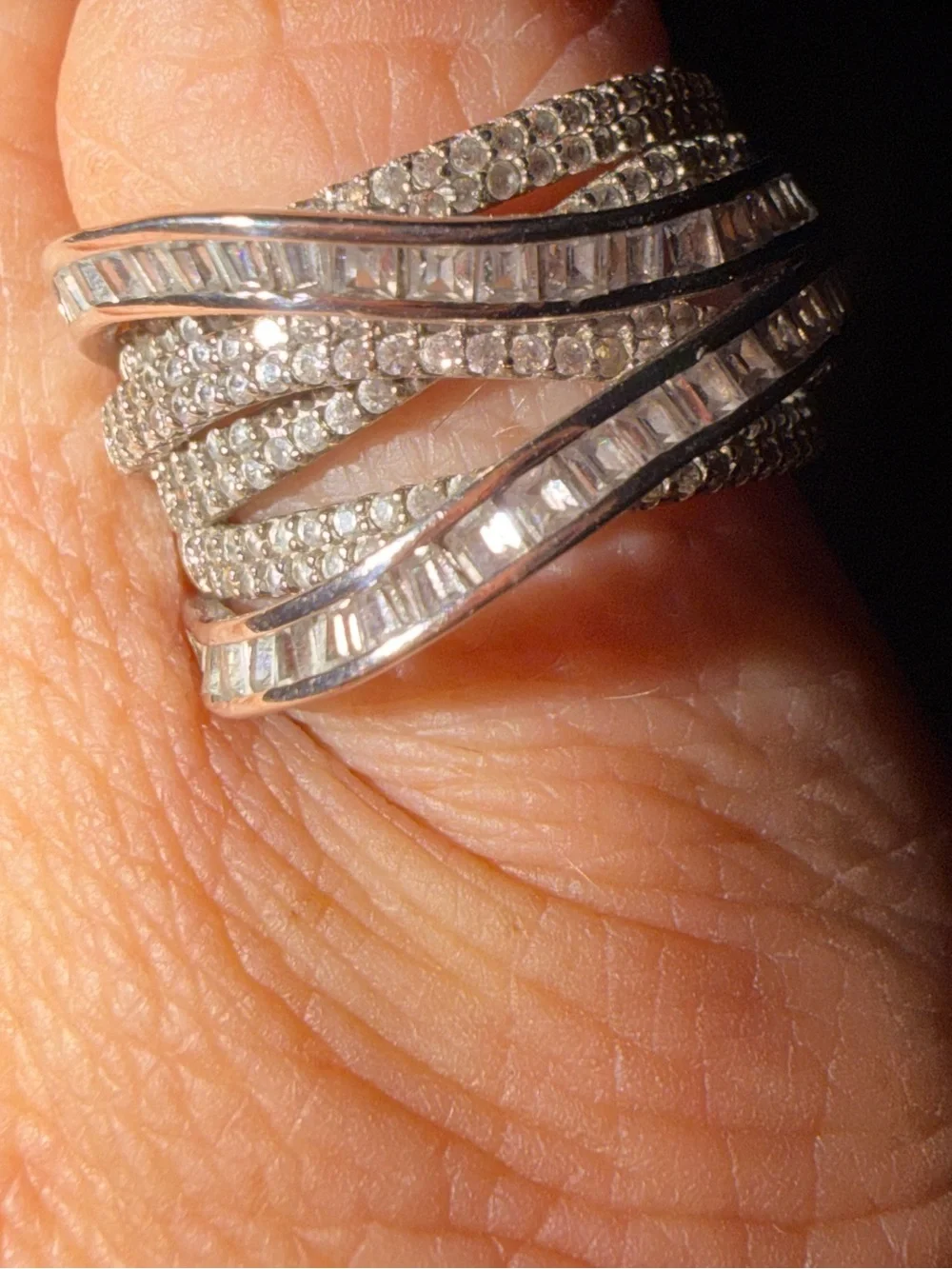 JTV CZ Rhodium over Sterling Silver Multi-Row Wave Ring - Size 7